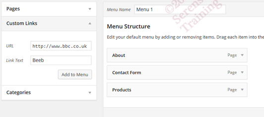 WordPress custom links menu